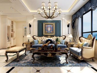 海博雅苑欧式风格108平米三居室装修案例