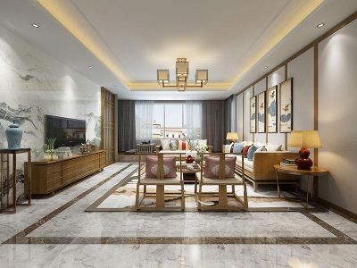 鲁商首府新中式风格178平米三居室装修案例