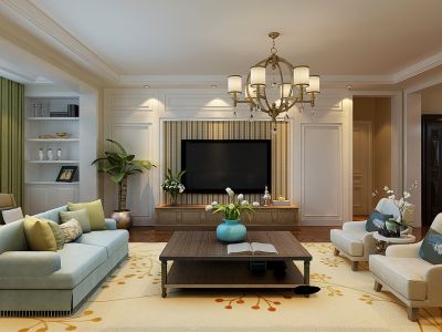 阳光山色美式风格126平米三居室装修案例