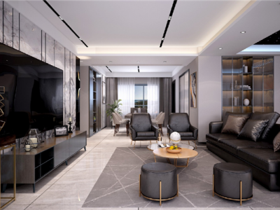 红星天铂114㎡三居室现代简约风格装修案例