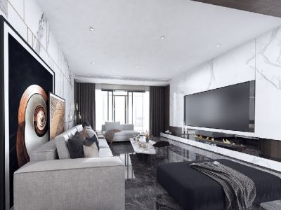 星海湾壹号132㎡三居室后现代风格装修案例