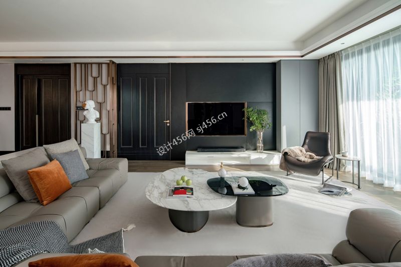 109㎡现代简约风三居室客厅电视墙装修效果图