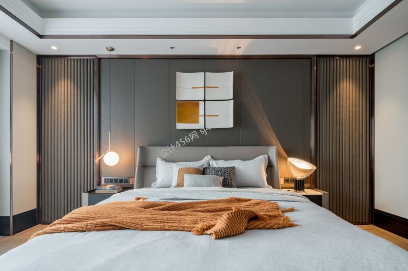 109㎡现代简约风三居室卧室背景墙装修效果图