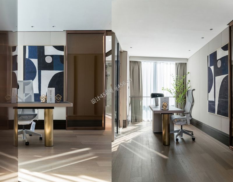 109㎡现代简约风三居室书房书桌装修效果图