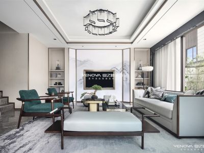 吉旭生态家园310㎡新中式风格别墅装修案例