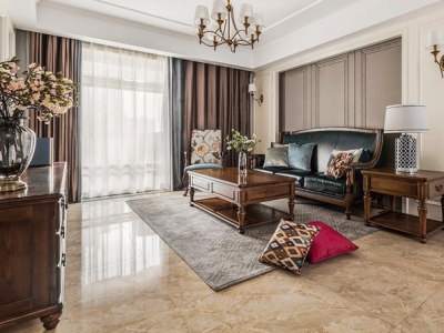 永鸿名城美式风格112平米三居室装修设计图案例