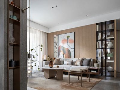 福田金茂府102㎡新中式简约三居室装修案例