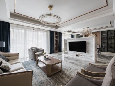 民安海逸康城125㎡美式轻奢风三居室装修案例