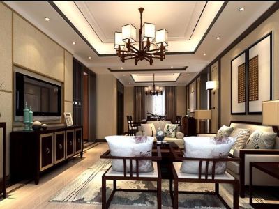 华发山庄中式风格143平米三室两厅装修案例