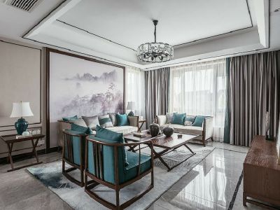 和韵名都新中式风格128平米三居室装修设计图案例