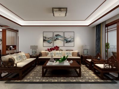 荣和悦澜山118平三居室新中式风格装修案例