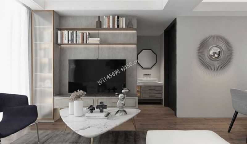 126㎡现代轻奢风三室两厅客厅电视墙装修图片