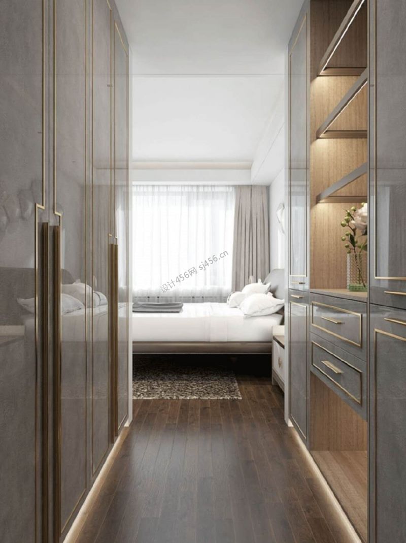 126㎡现代轻奢风三室两厅卧室衣柜装修图片