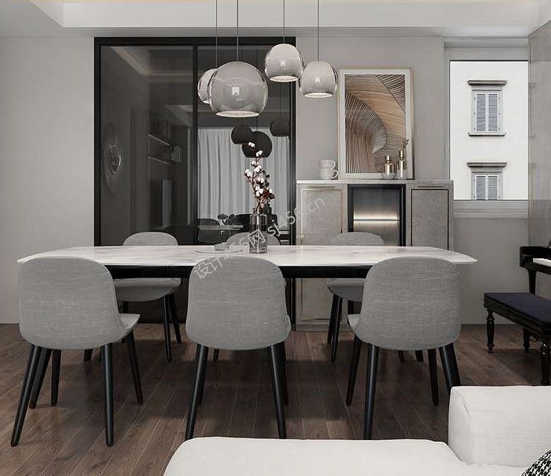 126㎡现代轻奢风三室两厅餐厅吊顶装修图片
