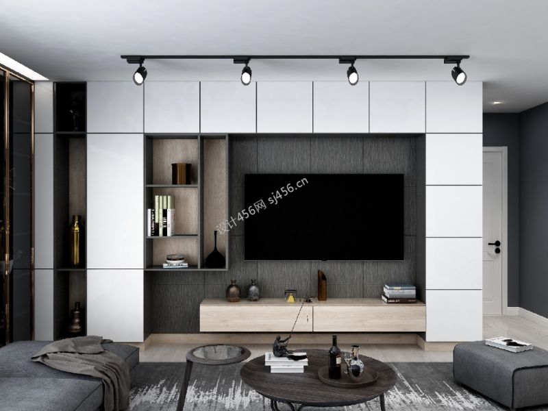 126㎡现代简约风三居室客厅电视墙装修效果图