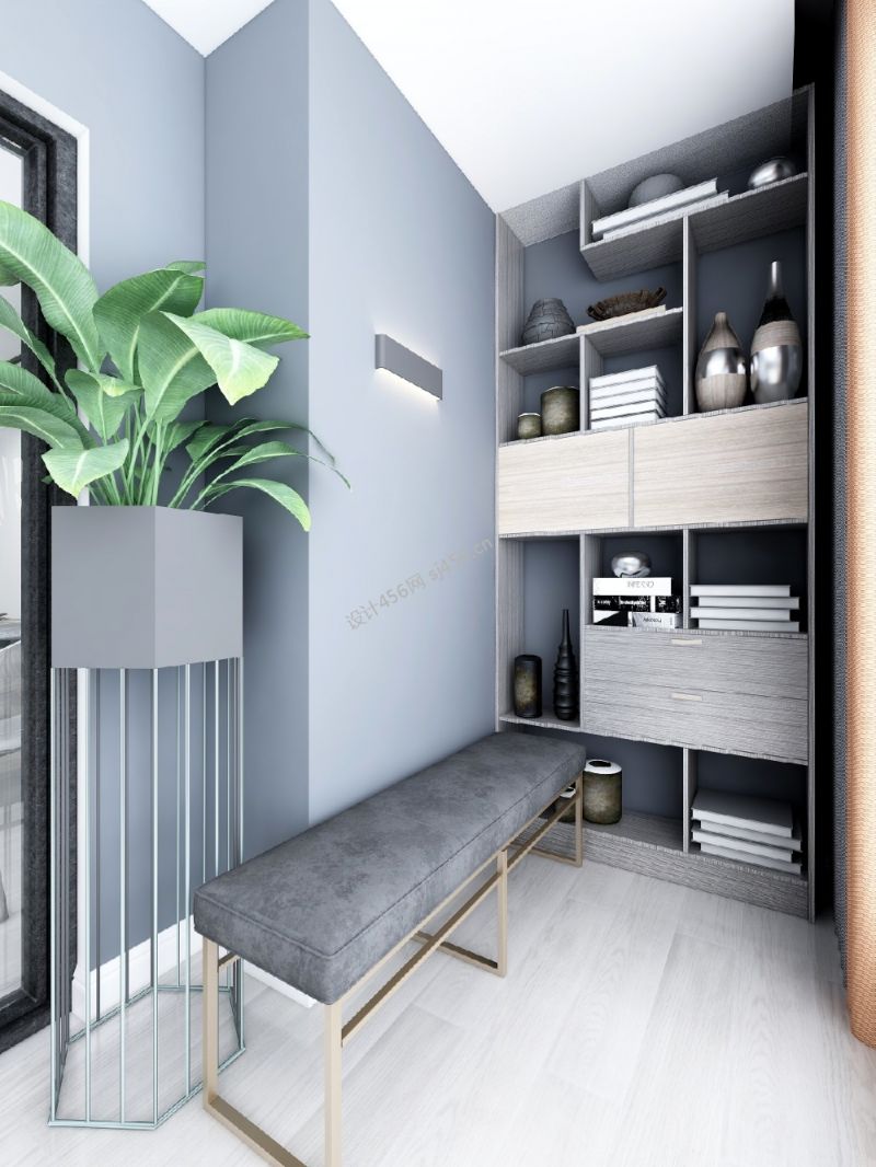 126㎡现代简约风三居室玄关换鞋凳装修效果图