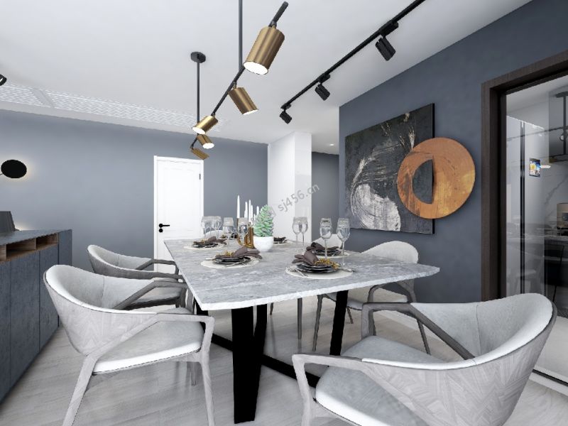 126㎡现代简约风三居室餐厅吊灯装修效果图