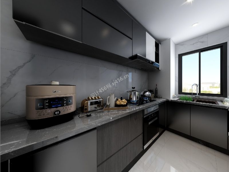 126㎡现代简约风三居室厨房橱柜装修效果图