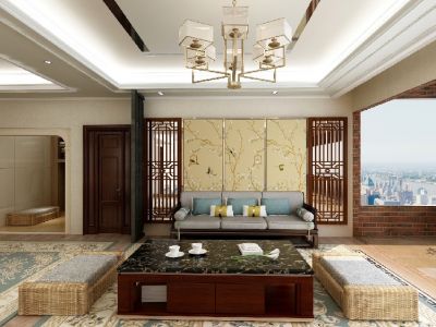 水天一色168平中式风格装修案例