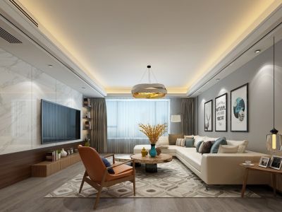 长岛800里香江89平米三居室现代简约装修案例