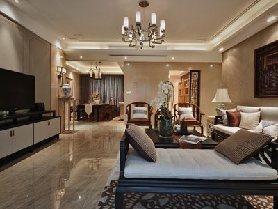 旭辉宝龙东湖城三居室123平方中式风格装修案例