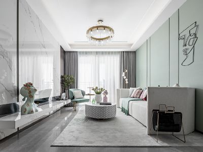 鸿华城现代风格94平米三居室设计效果图案例