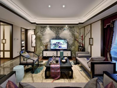 世贸城140平米中式风格三居室装修案例