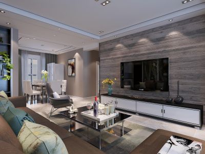 蔷薇国际110平米现代简约风格三居室装修案例