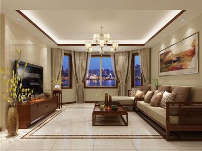 五龙湾山水庭院170平三居室新中式风格装修案例