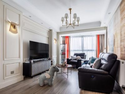 新榕金江首府美式风格124平米三居室装修设计图案例