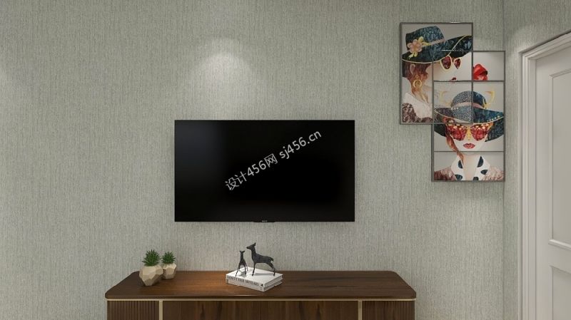 96平米现代简约风格三居室客厅电视墙装修效果图