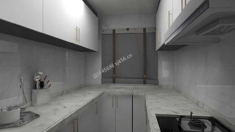 96平米现代简约风格三居室厨房橱柜装修效果图