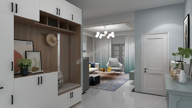 96平米现代简约风格三居室玄关鞋柜装修效果图