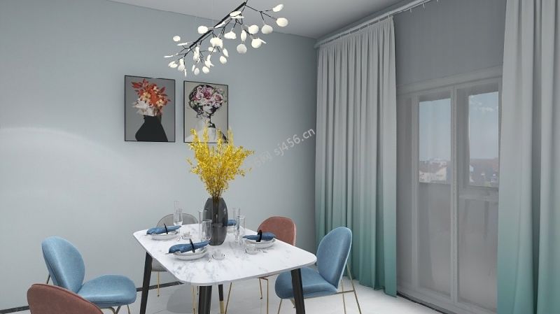 96平米现代简约风格三居室餐厅背景墙装修效果图