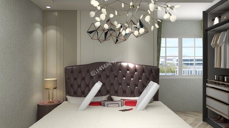 96平米现代简约风格三居室主卧背景墙装修效果图