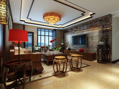 楚曦新城府中式风格145平米三室两厅装修案例