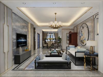 国贸阳光新中式风格128平米三居室装修案例