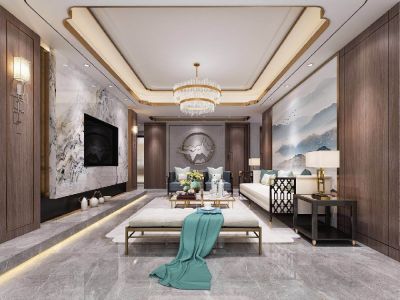 水晶湖郡三期新中式风格115平米三居室装修案例