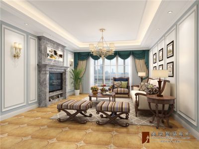 信达蓝庭福邸美式风格128平米三居室装修案例