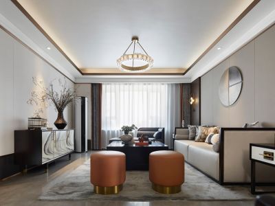 麦岛金岸新中式风格125平米三居室装修案例