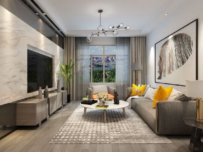 荣盛香榭兰庭90平米现代简约三居室装修案例