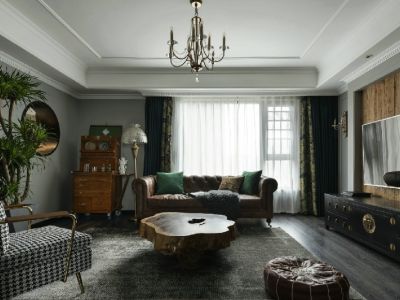 鸿通伴山半岛混搭风格140平米三居室装修效果图案例