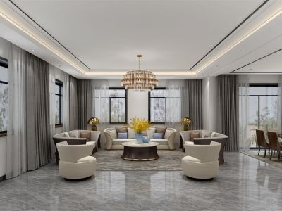 湾海墅简欧风格350平米别墅装修案例