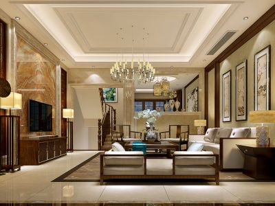 华府庄园367㎡新中式风格别墅装修案例