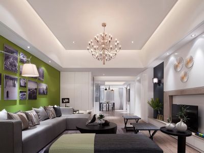 丽景花园三居室114方现代风格装修案例