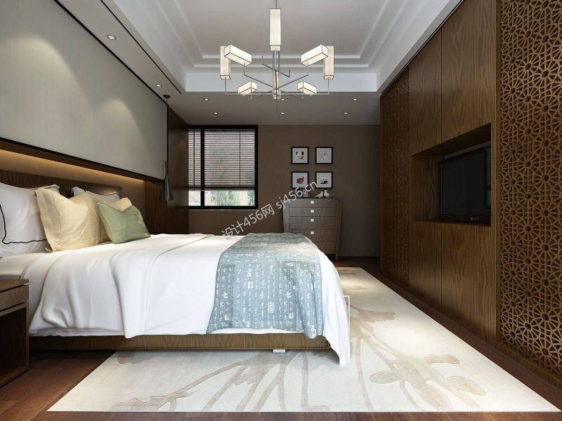 125㎡三居室新中式风格卧室装修效果图