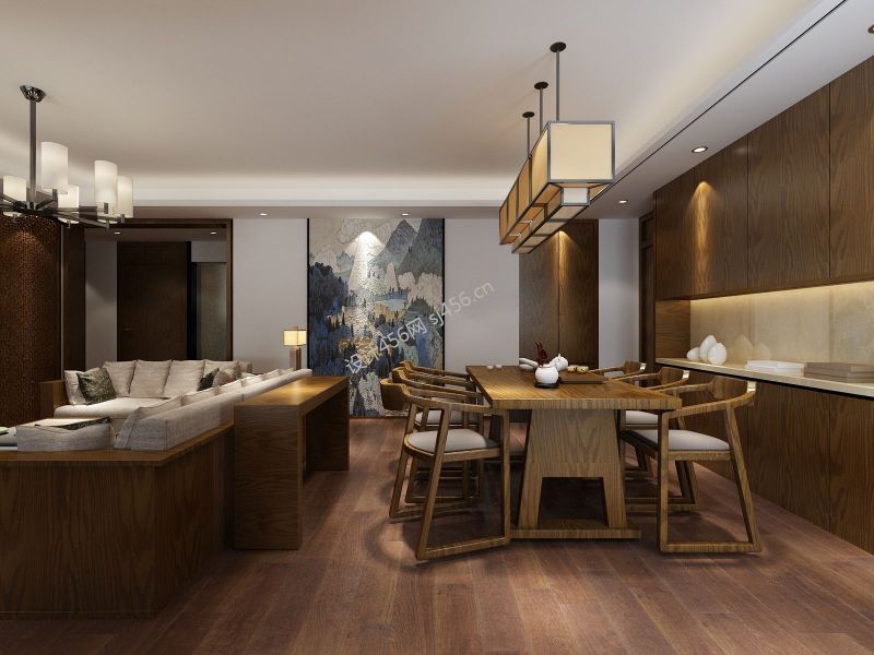 125㎡三居室新中式风格餐厅装修效果图