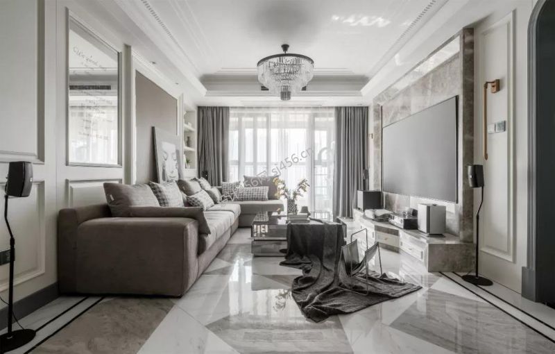 130㎡三居室现代轻奢客厅装修效果图