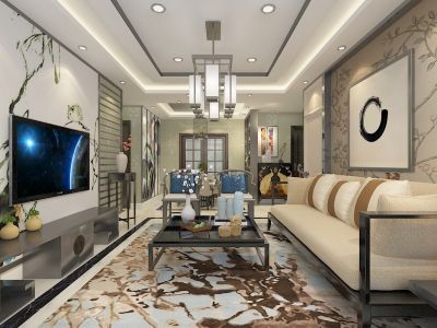 原上园111㎡三居室新中式风格装修案例