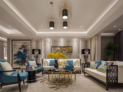 青建悦廷新中式风格220平米别墅装修案例